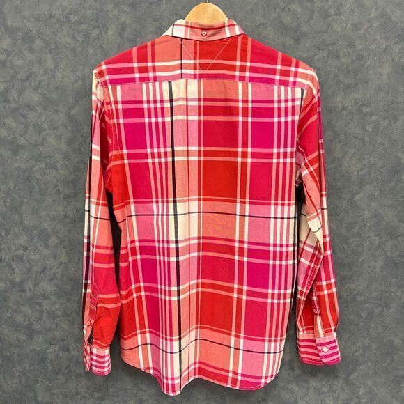 Tommy Hilfiger Custom Fit Red/Pink Plaid Button Down Shirt Long Sleeve Casual L - Picture 3 of 10
